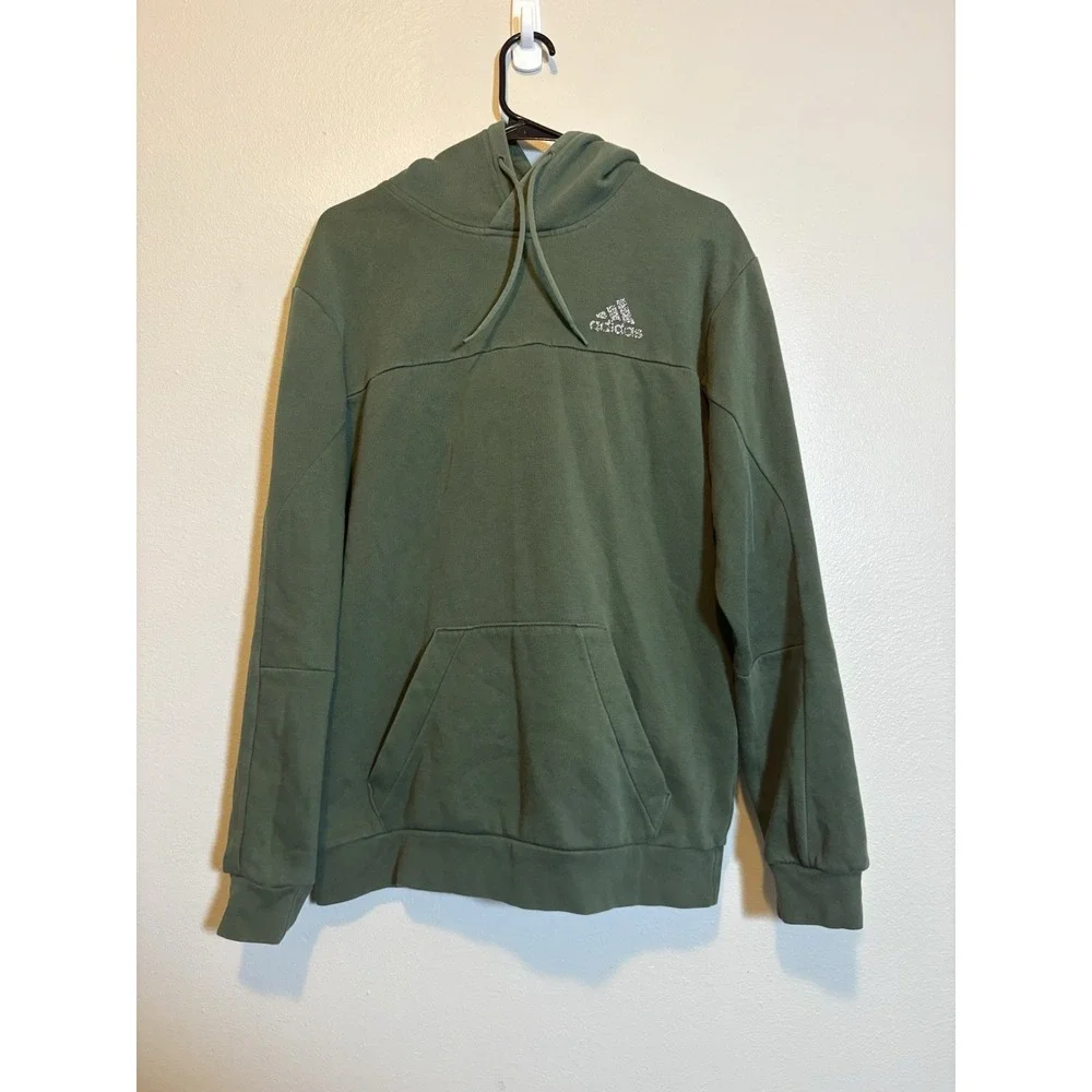 Adidas Green Hoodie Speckled Logo Stadium Fleece M Athleisure Cozy Sporty Relax